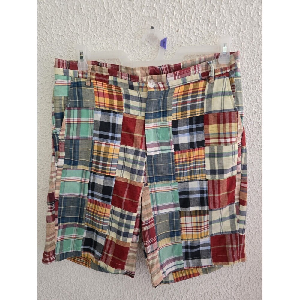 Britches By Samtexx Mens Shorts Size 32‎ Madras Plaid Pathwork BERMUDA PREPPY!